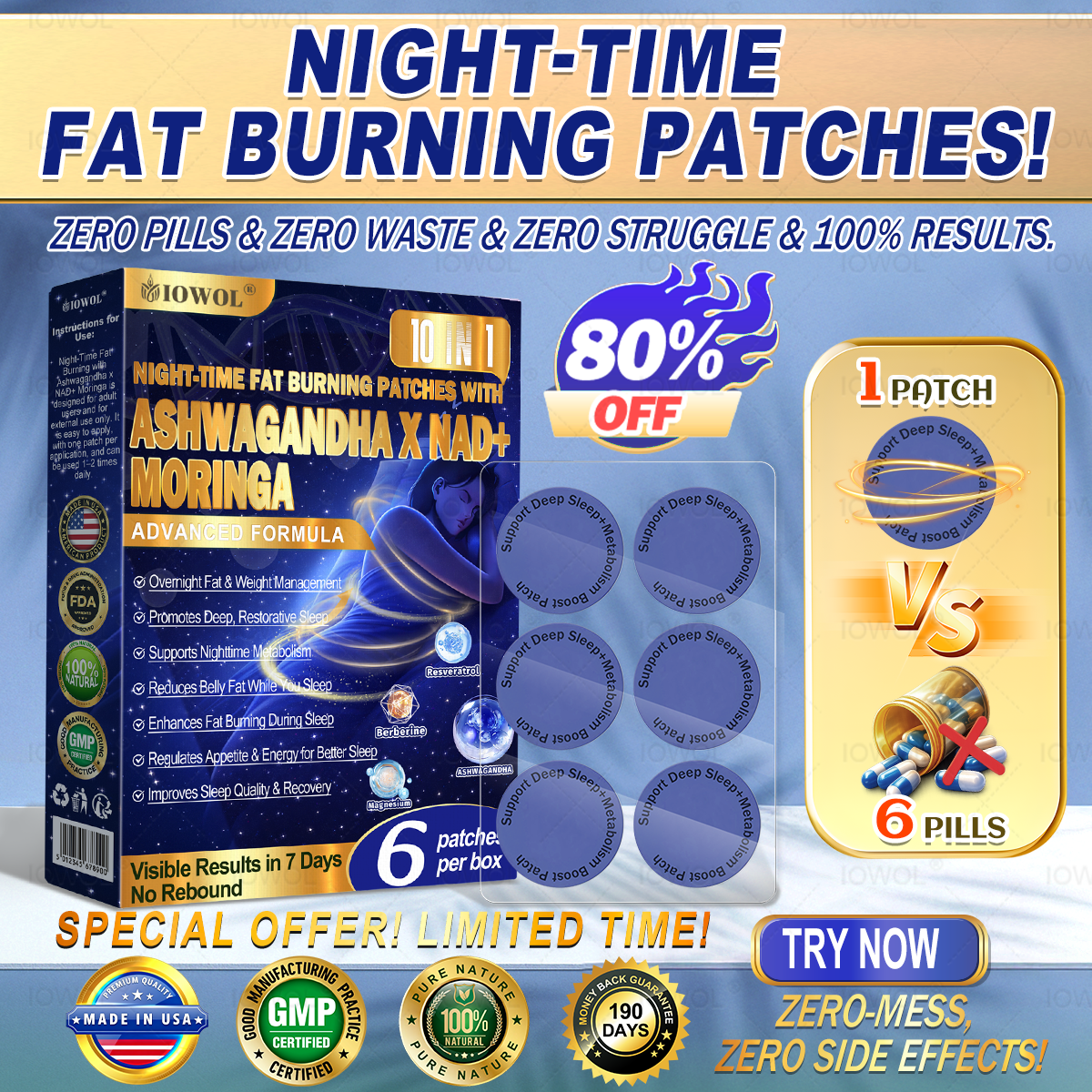 𝐈𝐎𝐖𝐎𝐋® NIGHT-TIME FAT BURNING PATCHES! ZERO PILLS & ZERO WASTE & ZERO STRUGGLE & 100% RESULTS.